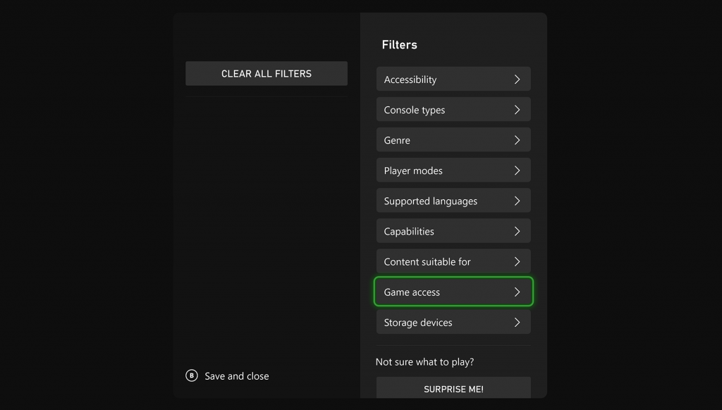 New Xbox console update Filters