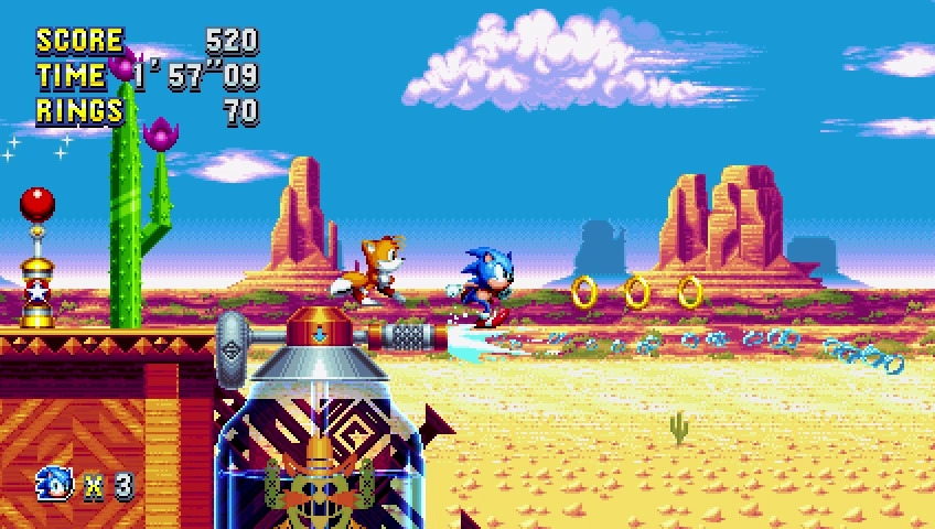 Sonic and Tails speeding through Mirage Saloon Zone.