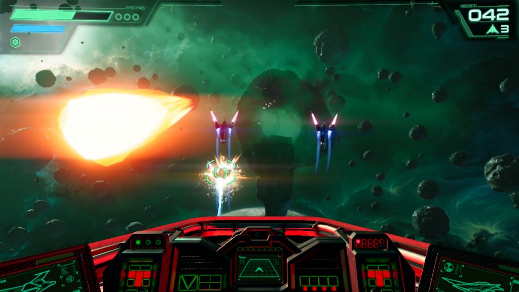 Switch 2 Mouse Mode first-person Cockpit view in Star Fox. 