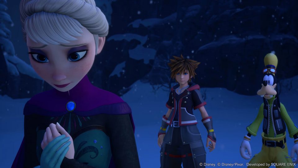 A scene from the Frozen World in KH3, running on Nintendo Switch 2.