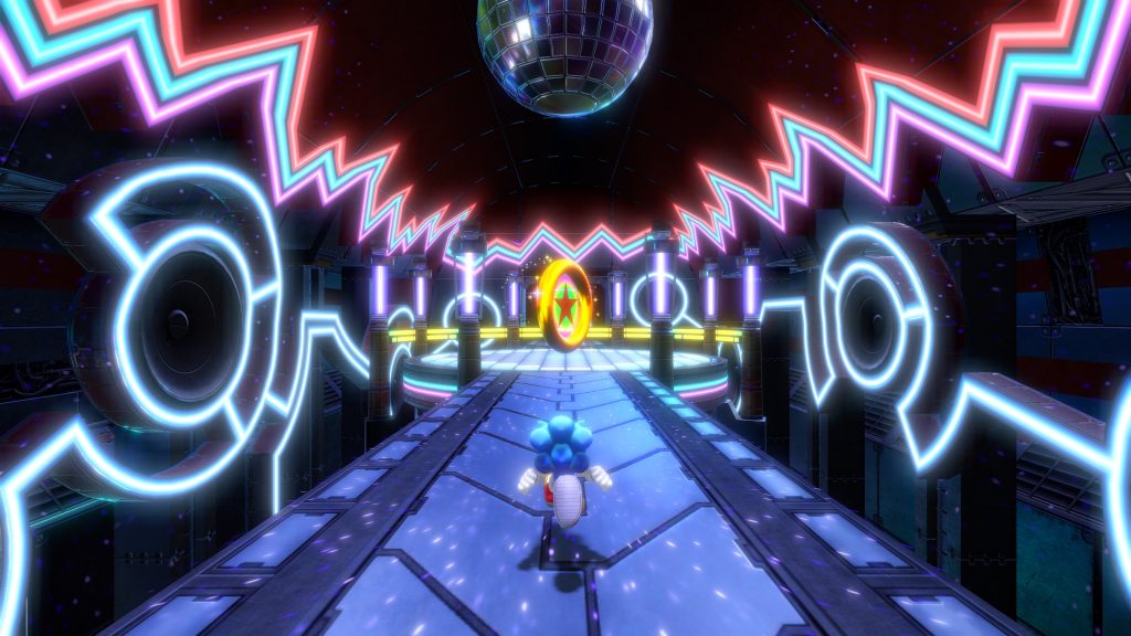 Sonic speed toward a goal ring in Starlight Carnival.