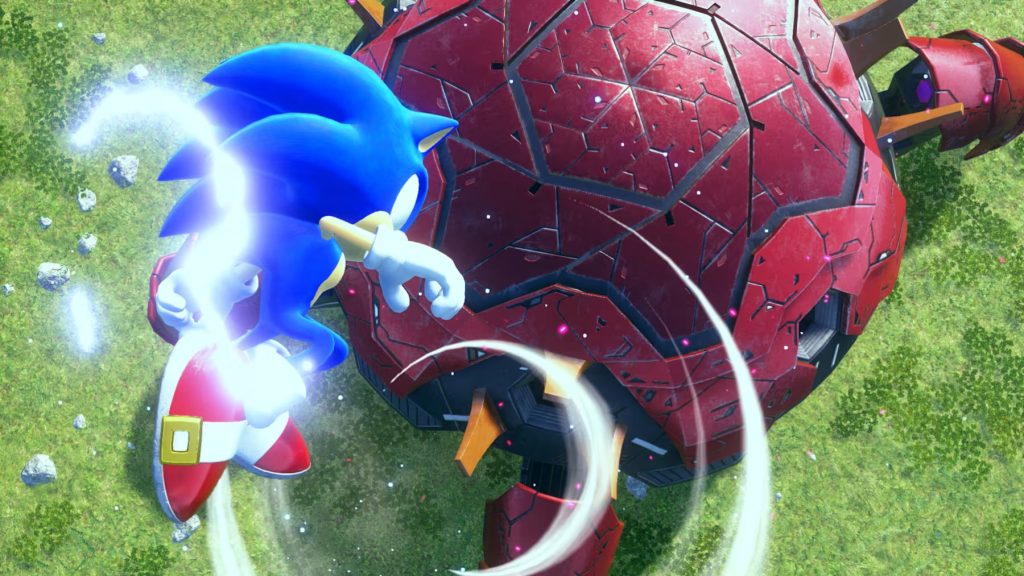 Sonic attacking one of the main major bosses across the Starfall Islands.