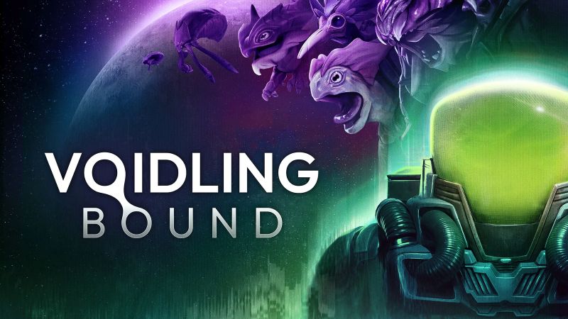 Voidling Bound cover art with an astronaut and creatures in the backdrop with title