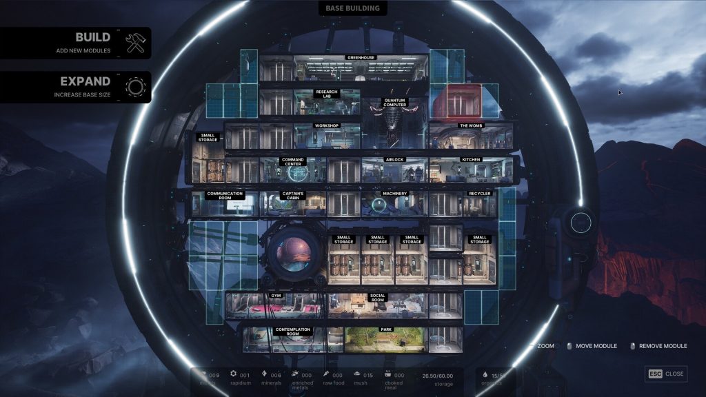 A screenshot of the base building gameplay