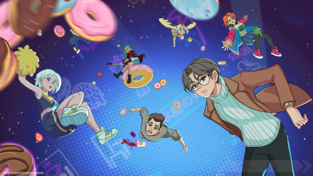 Capture of High Times opening cinematic showcasing Harry, Connor, Emmette, MJ, Zoey and Chicken Girl