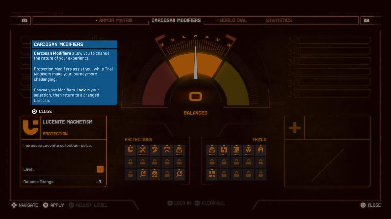 Saros Modifiers Menu