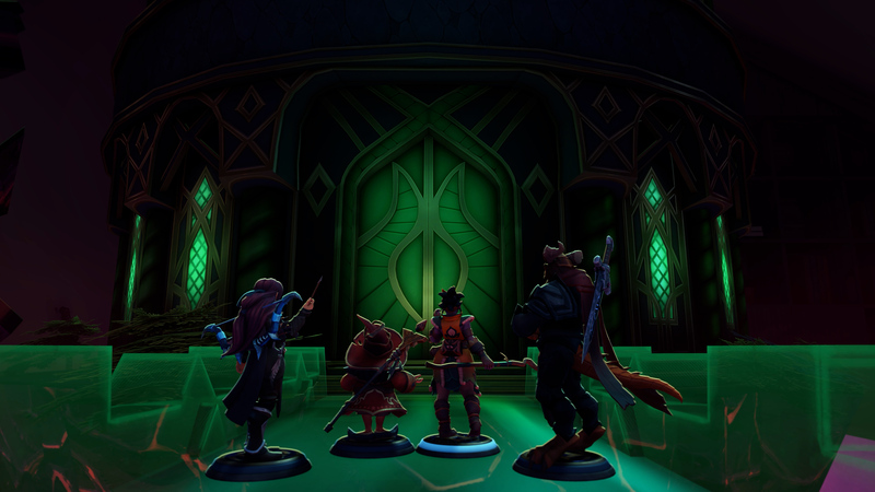 Four adventurers at the door before a dungeons begins