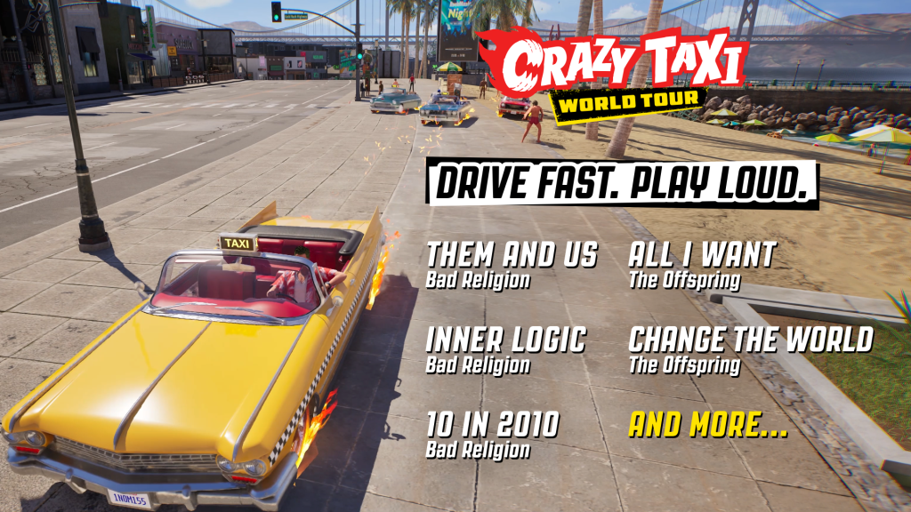 Some of the iconic tracks to jam with as you tear up the tracks in 'Crazy Taxi: World Tour'.