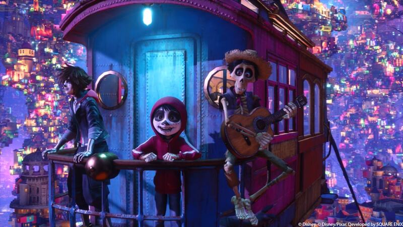 Kingdom Hearts 4 characters standing outside a little hut
