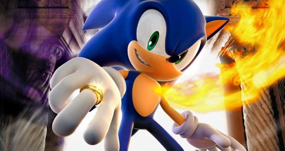 Infamous key art of Sonic with his wild fire. This is the key art for the 'Sonic & the Secret Rings' box art.