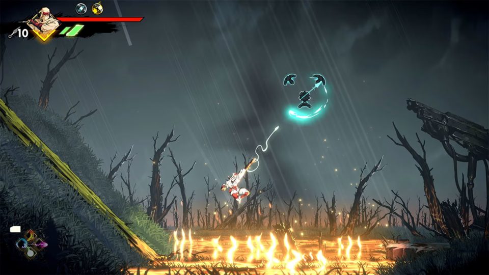 Joe using his grappling hook ability, one of his many useful abilities for getting around.