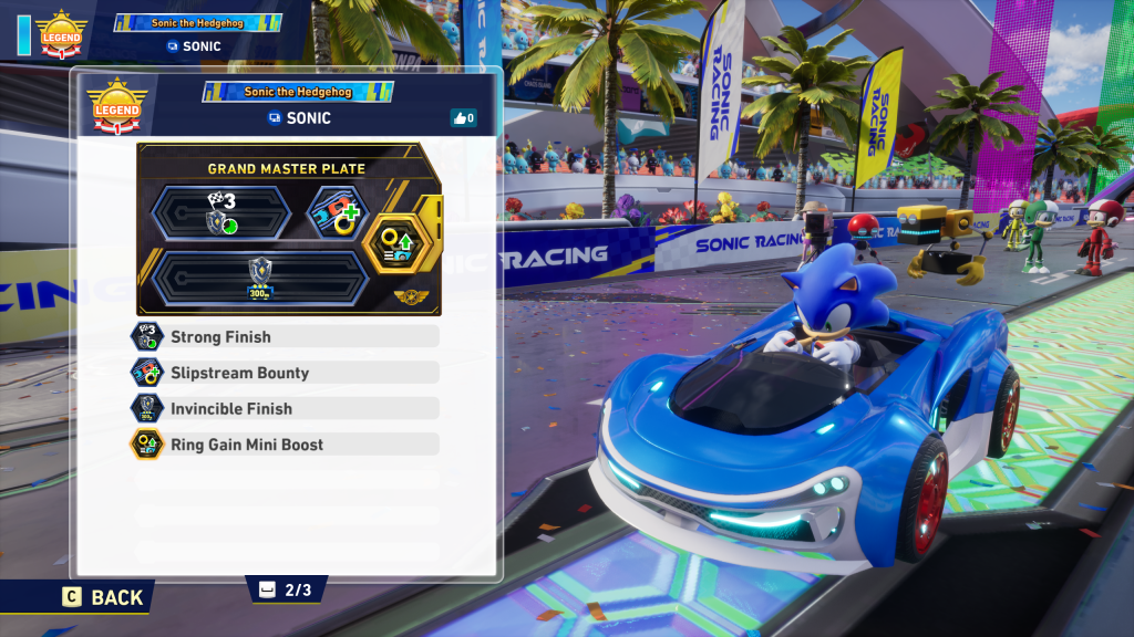 An example of the Grand Master Plate, part of Sonic Racing CrossWorlds' big 2.0 update.