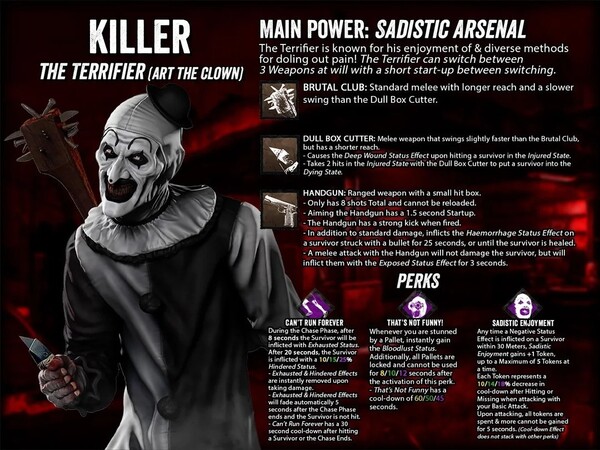 Art the Clown and his abilites on dead by daylight