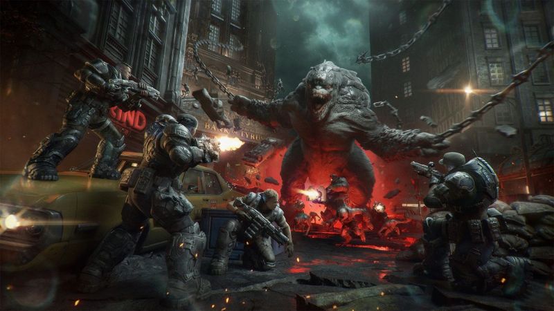 Gears of war e day squad fighting locust