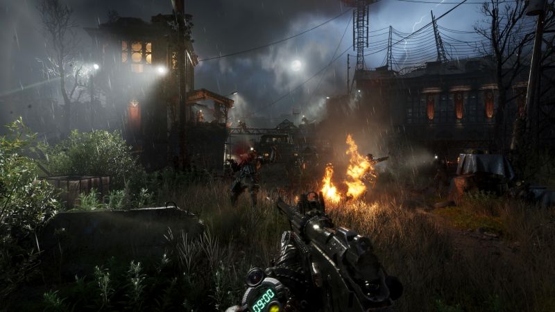 METRO 2039 Combat Image with Submachine gun killing enemy in dark industrial environment