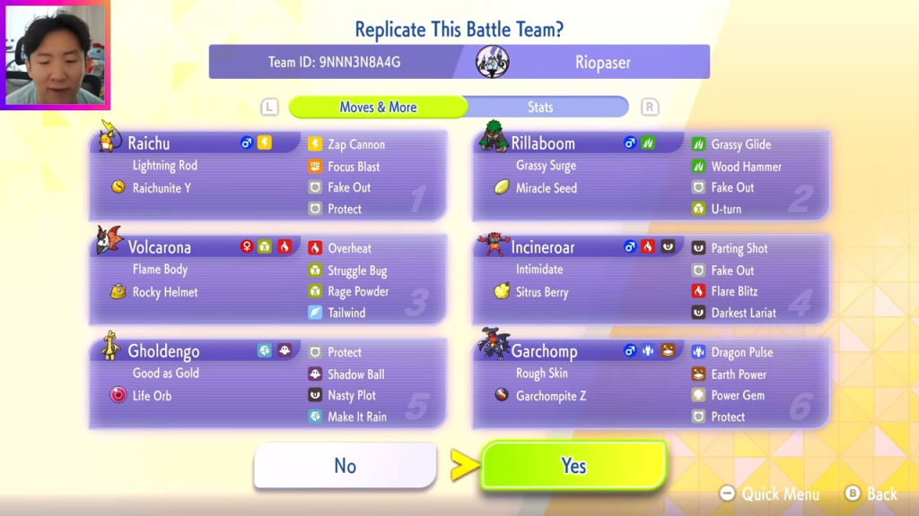 The pokemon Team's list of moves